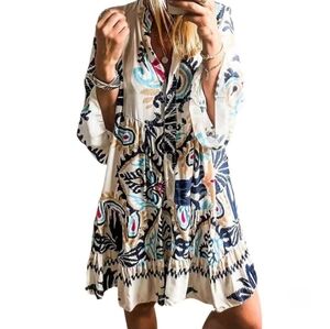 2 For $20 Boho Tiered Button Down Patterned Dress Ptp 21 Nwot MED